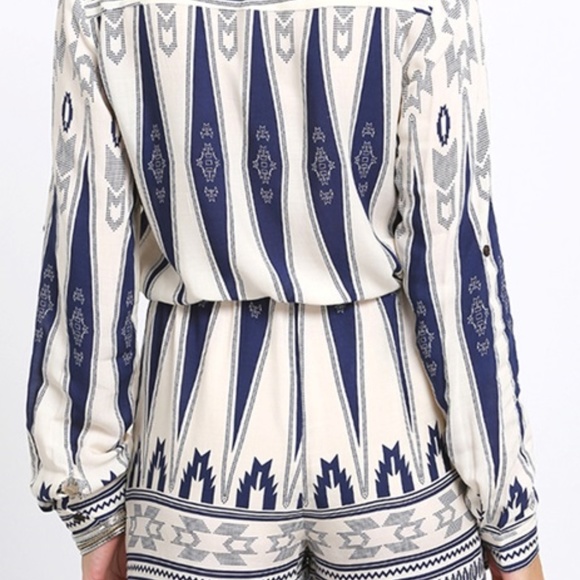 Navy White Pattern Romper - Picture 2 of 6